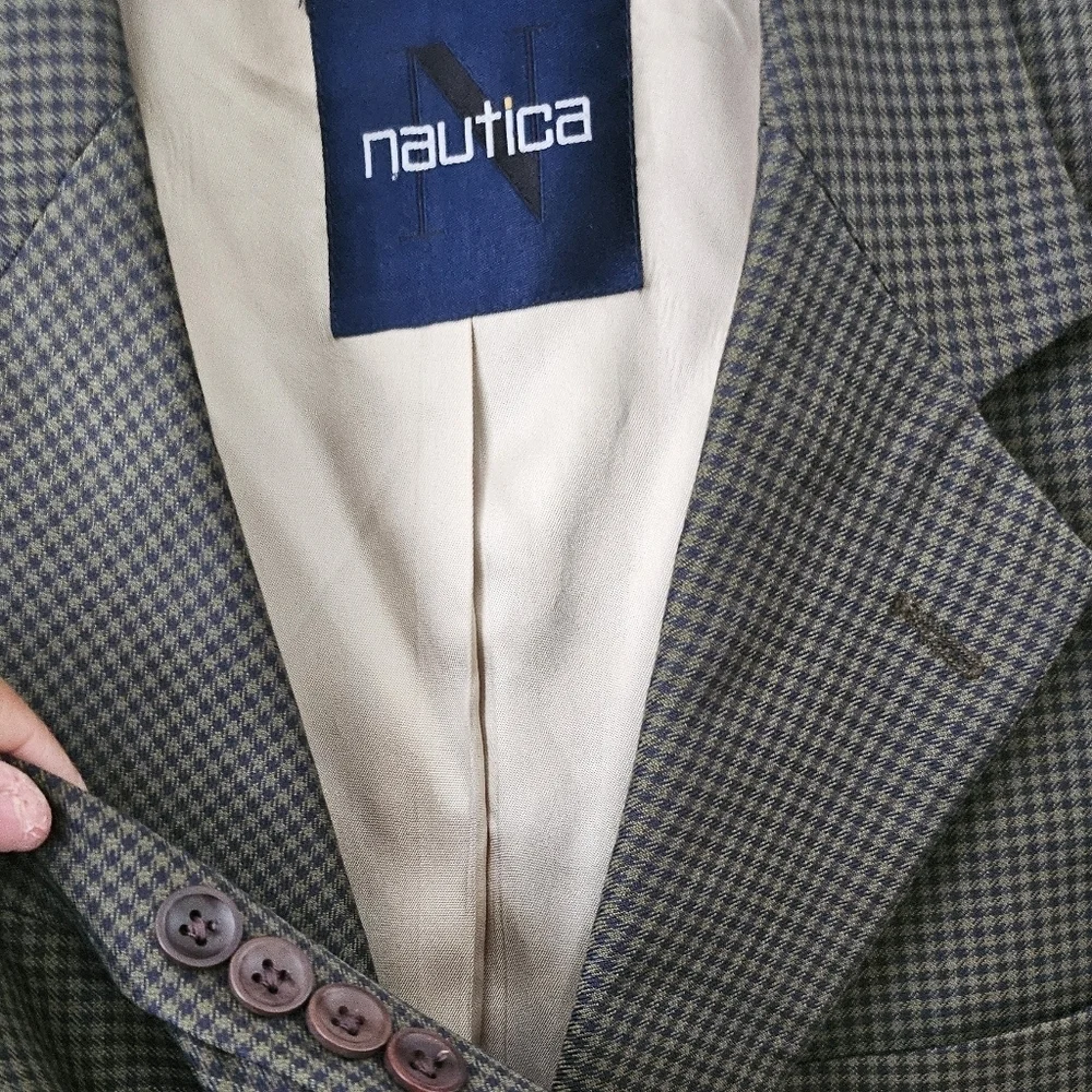Nautica Men's Brown Elegant Formal Plaid Business occasion Blazer Jacket Size